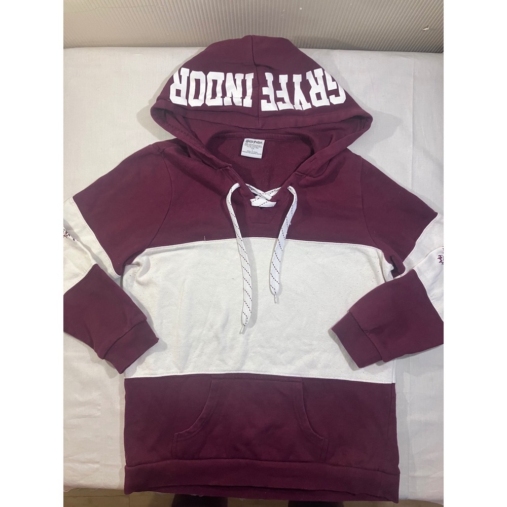 Harry Potter Gryffindor‎ Lace Up Hoodie Maroon White Large Colorblock Sweatshirt